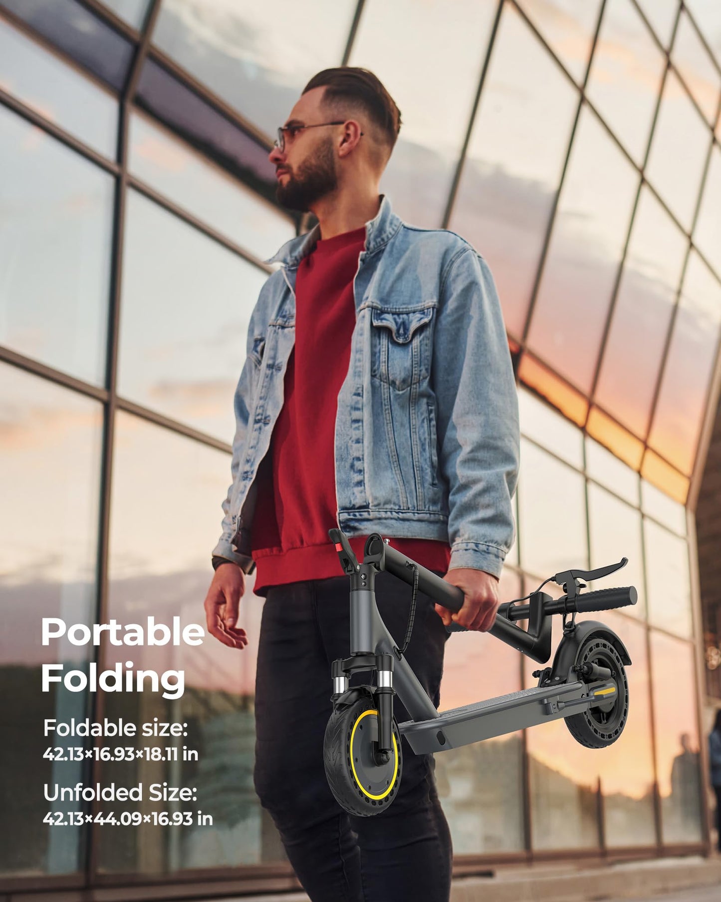 NAVIC Electric Scooter Adults, 8.5" Solid Tires, 19/Mph, 350W Motor, 19 Miles Range, Folding E-Scooter with Dual Braking Dual Suspension, Escooter for Adults with App