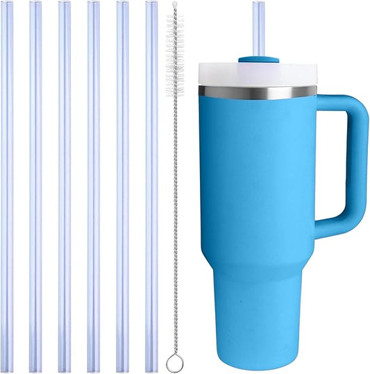 Replacement Straw Compatible with 40 oz Stanley Quencher Tumbler, 12 Inch Extra Long Reusable Plastic Straws for 40 Oz Cup,Blue-6 Pack