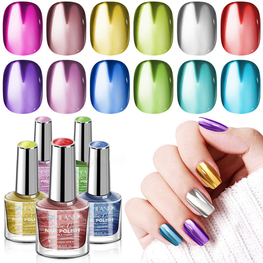 SAVILAND Mirror Quick Dry Nail Polish Set: Chrome Metallic Holographic Nails Polish Kit Gold Sliver Air Dry 14 Pcs Regular Nail Polish with Base and Top Coat DIY Art Salon Home Gift for Women