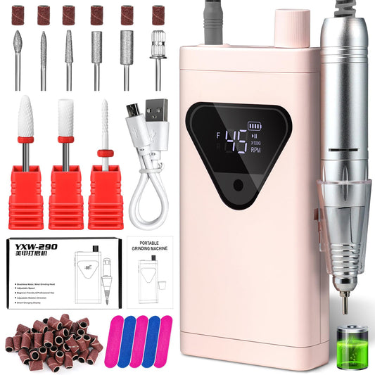 Professional Cordless Nail Drill Kits 45000RPM Electric Nail File for Acrylic Nails Removing and Polishing Gel Nails Lightweight and Easy to Use Ideal for Home and Salon Manicure Pedicure (Pink)