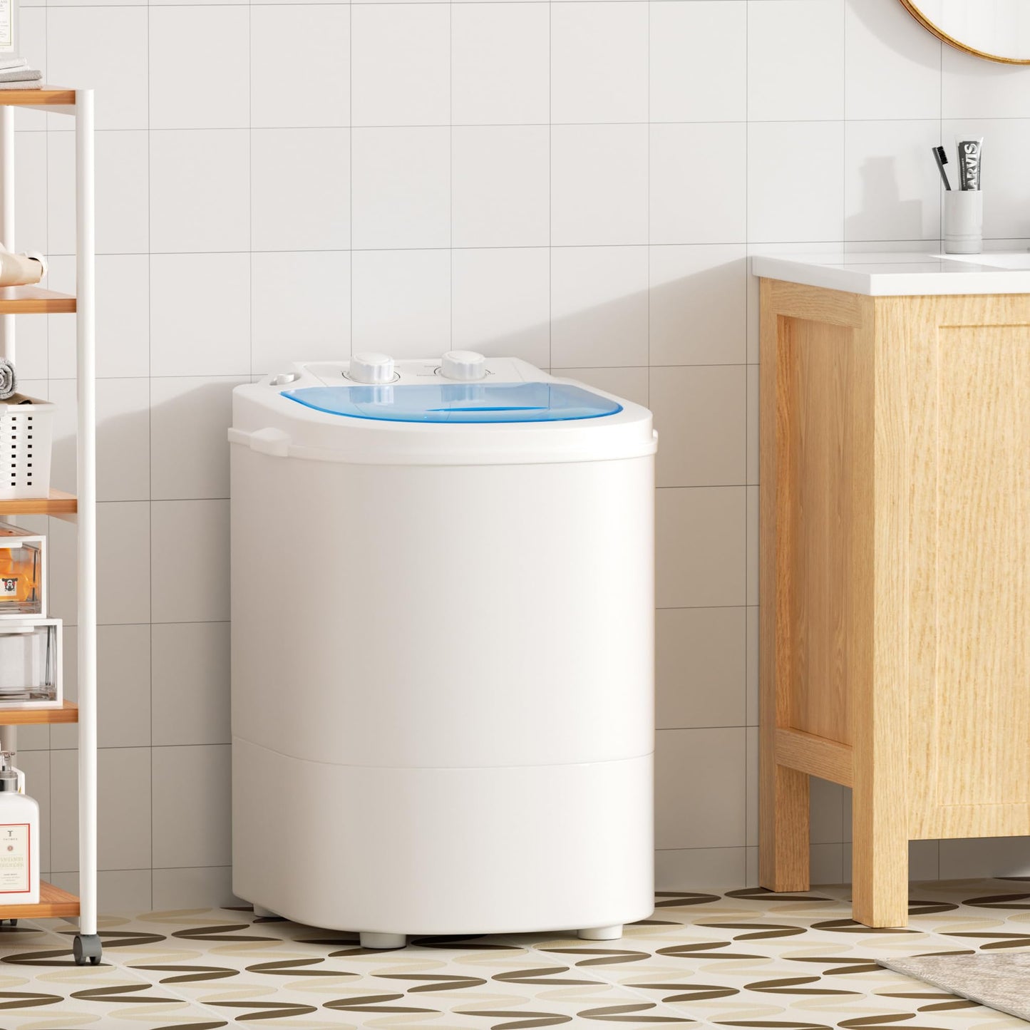Greenvelly Portable Washing Machine, 6.6lbs Single Tub Small Laundry Washer with Spin Basket, Semi-automatic Washer Machine for Apartment, Dorms, RV, Home (Grey White)