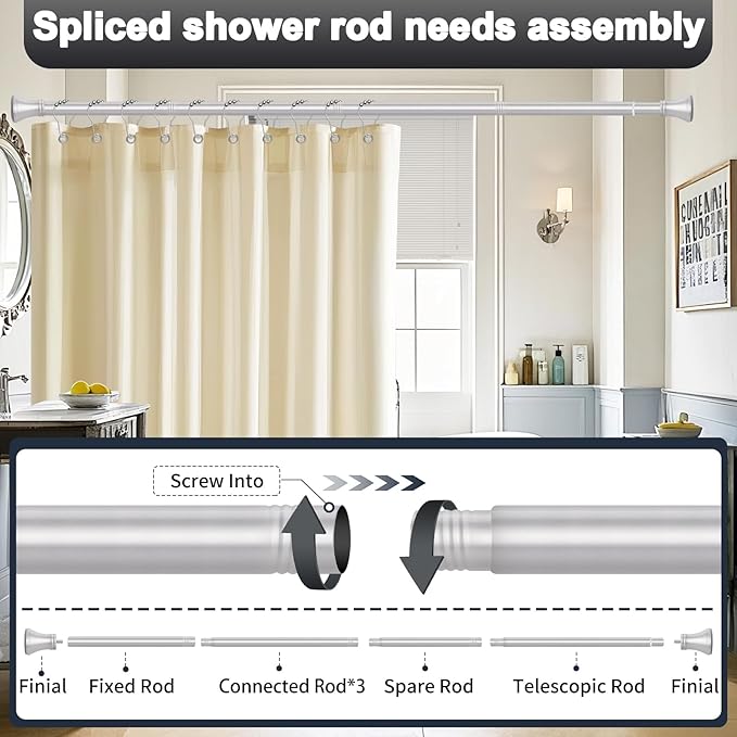 YNL Silver Shower Curtain Rod 36-94 Inch(3-7.8ft), No Slip No Drill No Rust Shower Rod For Bathroom Window Patio, Adjustable Spring Long Tension Rod