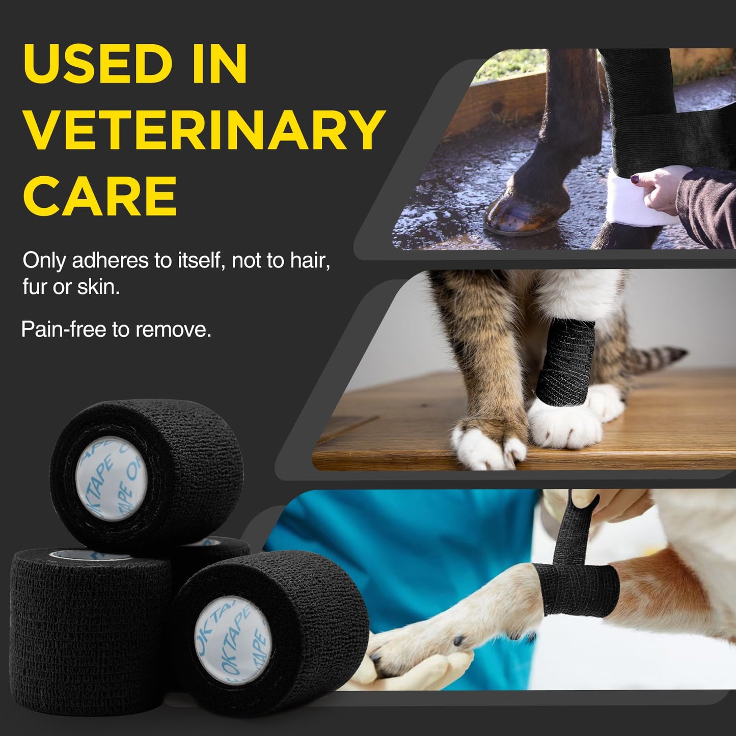 OK TAPE 12 Rolls Self Adhesive Bandage Wrap, Elastic Athletic Tape, Self Stick Bandage Tape, Vet Wrap, Medical Wrap for Wrist, Feet, 2" x 5 Yards - Black"