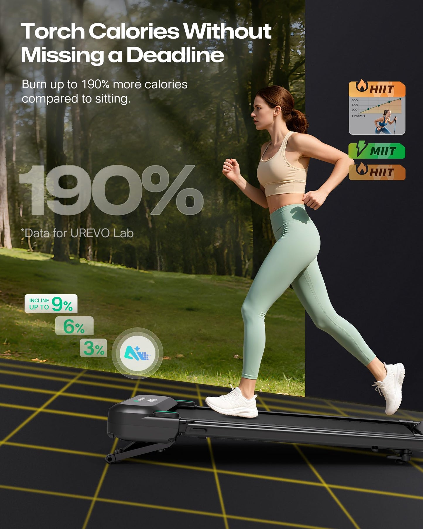 UREVO Foldimix 5L 9% Auto Incline Foldable Treadmill, with Height-Adjustable Desk, 3.0HP Ultra-Quiet Brushless Motor, 400lb Capacity Workstation