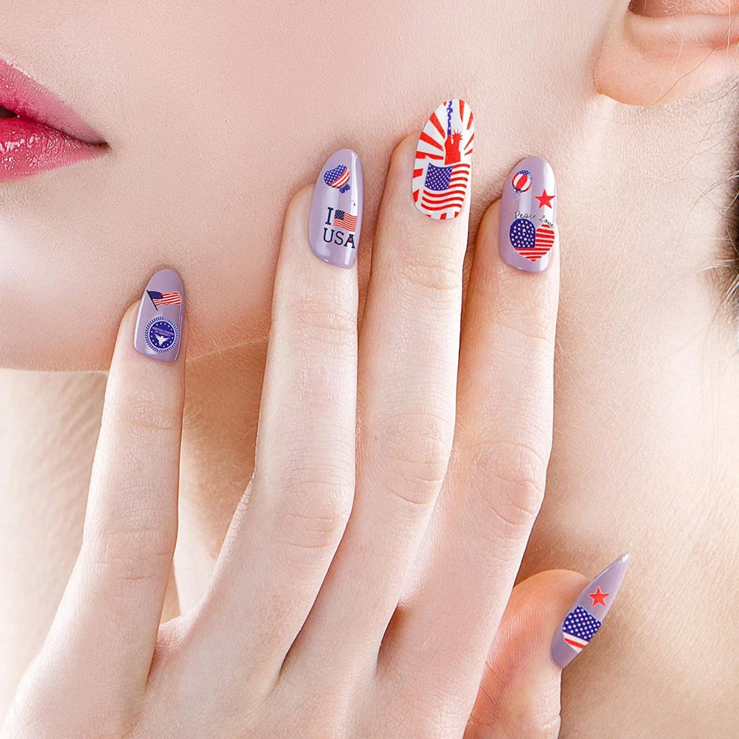 Flag Nail Stickers Independence Day Nail Sticker July 4, August 7 Patriotic Designer Nail Art Decals 3D Self-Adhesive American Flag Stickers for Women Girls Manicure 400+ Patterns