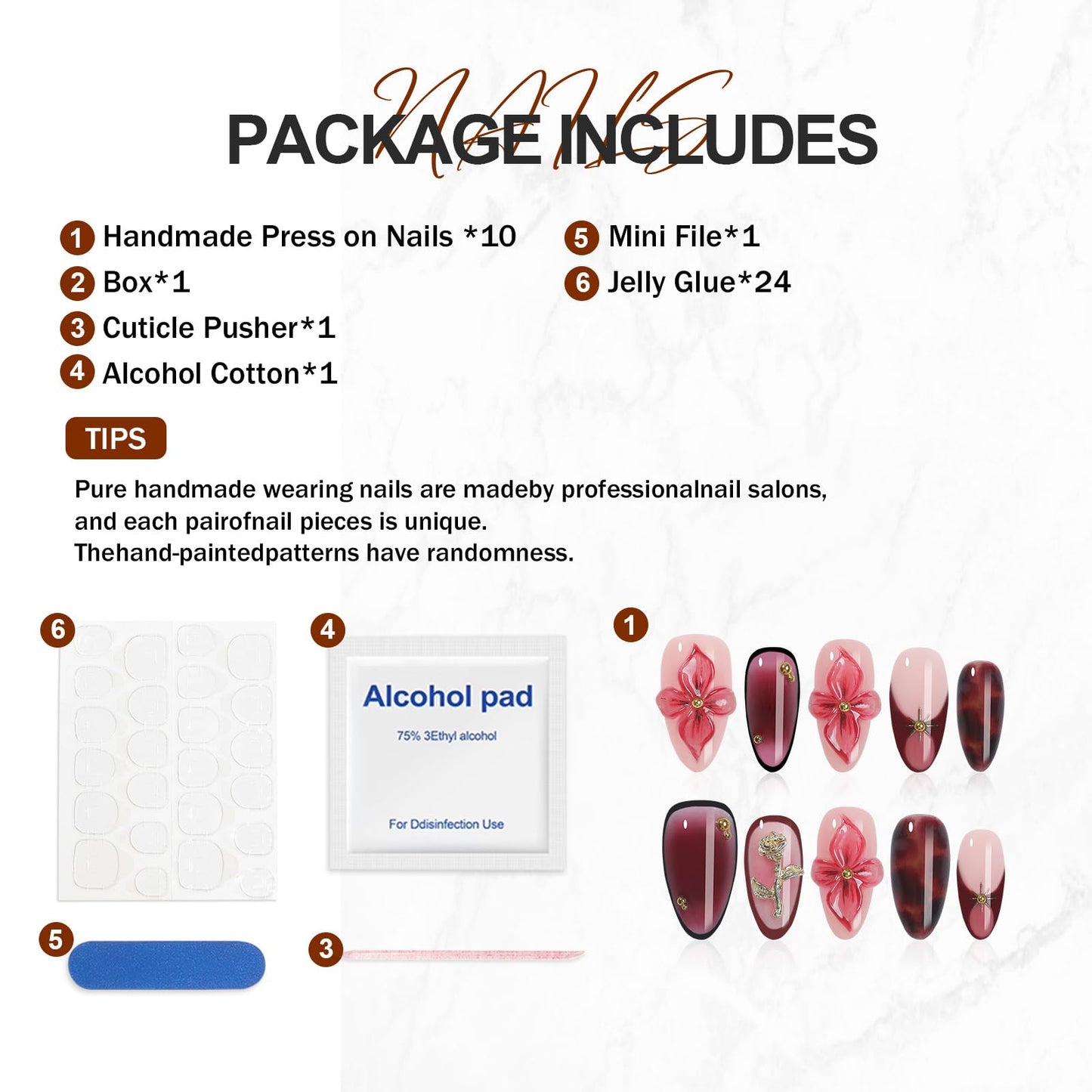 XGV Handmade Press On Nails Almond, 3D Flowers Leopard Print Rhinestones Design Fake Nails with French Tips Short, Salon Quality Reusable, 10Pcs Acrylic Nail Kit, Fall/Winter Gift for Women, Pink