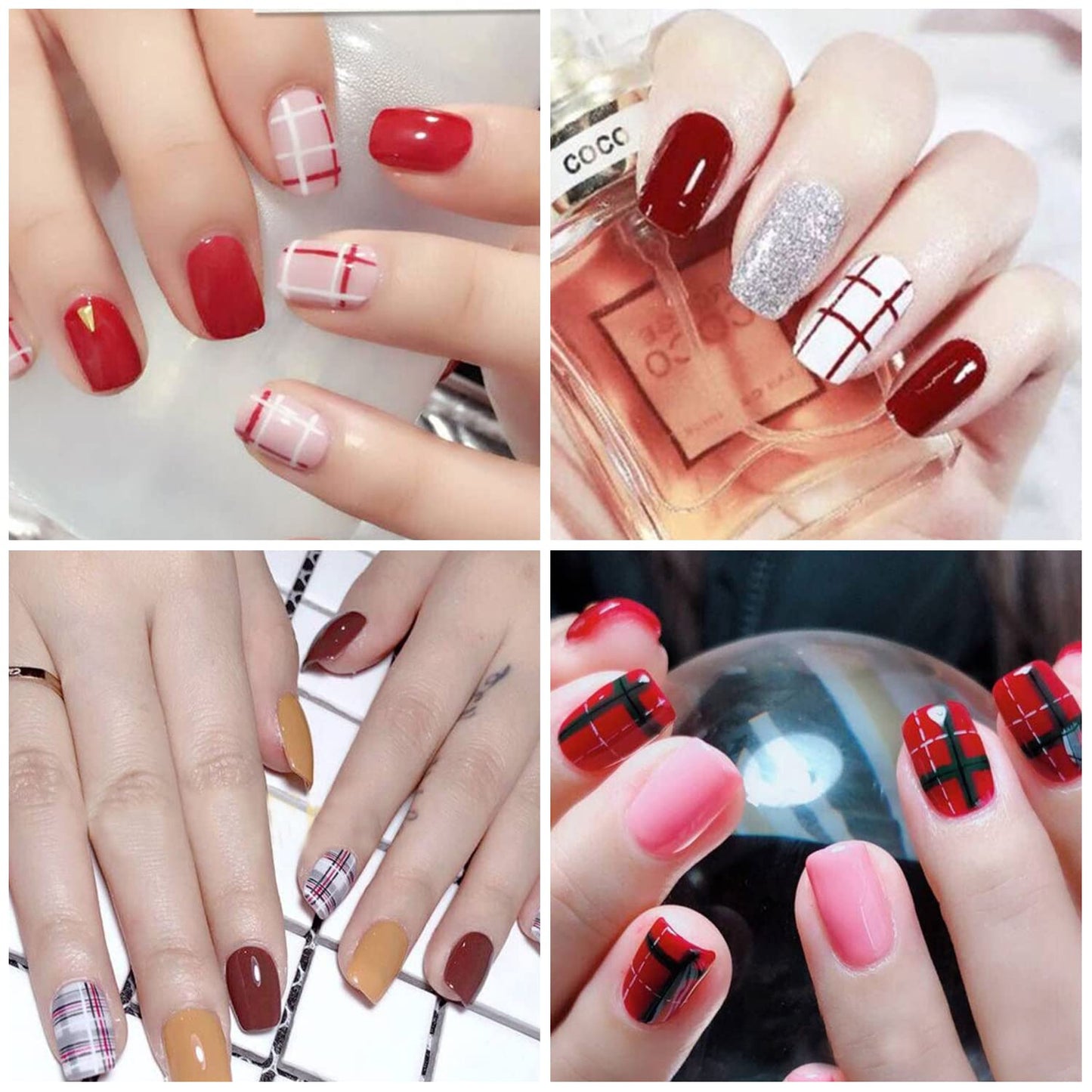 SILPECWEE 30 Sheets Plaid Nail Polish Strips Full Nail Wraps Self Adhesive Nail Polish Stickers for Women Nail Strips Real Nail Polish Nail Art Accessories with 1pc Nail File