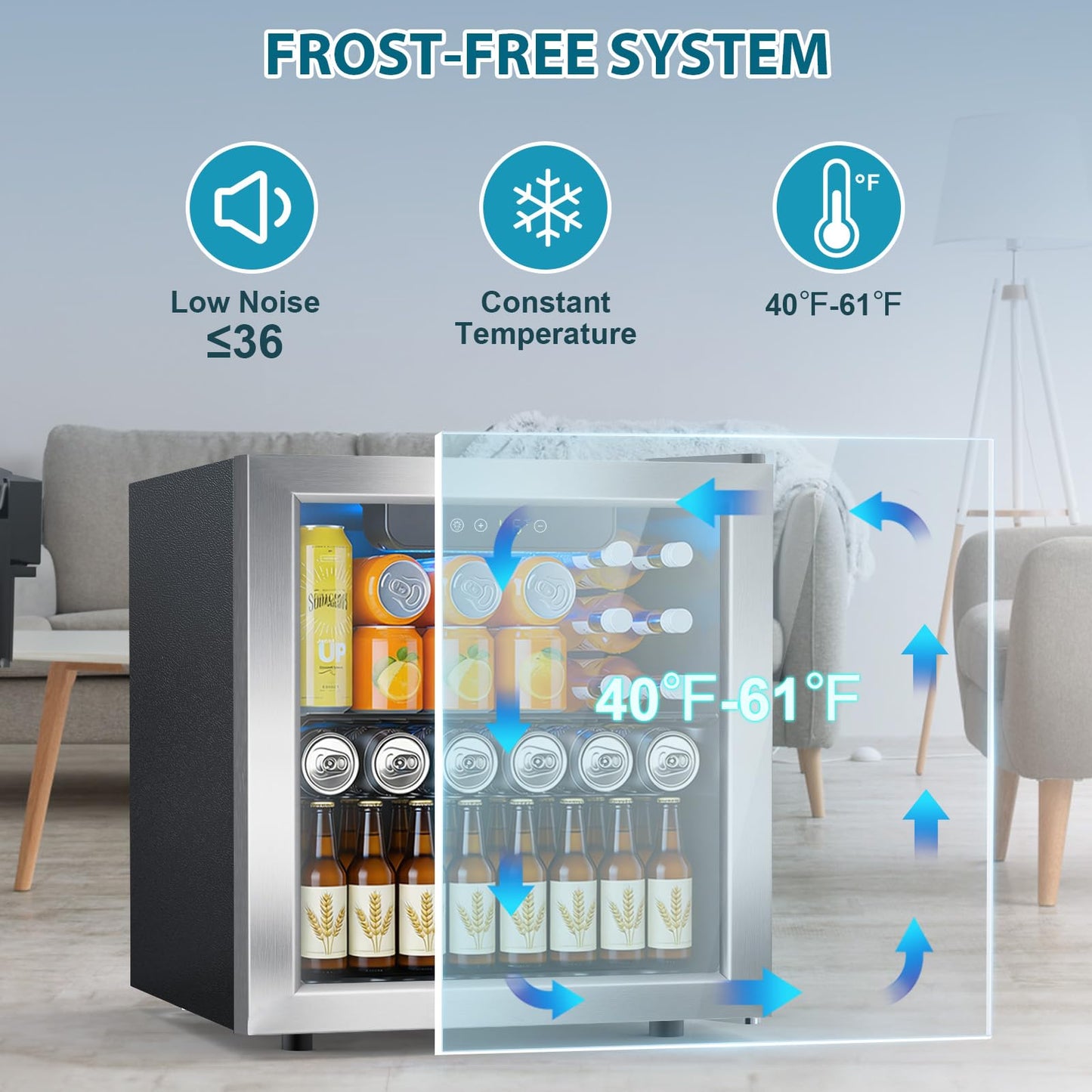 Electactic 48 Can Beverage Refrigerator,12 Bottle Wine Cooler with Seamless Stainless Steel & Glass Door, Digital Temperature Display, Countertop Mini Fridge for Soda, Wine or Beer, Silver