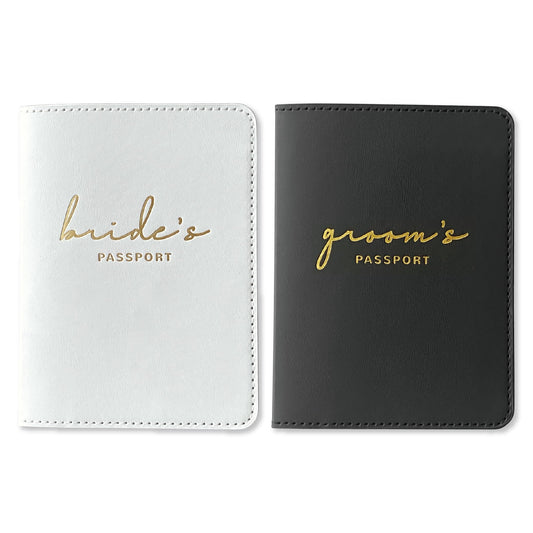 GroomBrideGifts Bride and Groom Passport Holder - Engagement Gifts for Couples | Wedding Travel Essentials for Couples | Honeymoon Gifts for Newlyweds