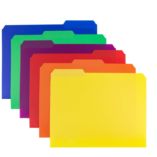 Dunwell Plastic Colored File Folders (12 Pack), 1/3 Tab Filing Folders for 8.5x11 Letter Size Documents, Assorted Colors, Acid-Free Poly, Includes Labels