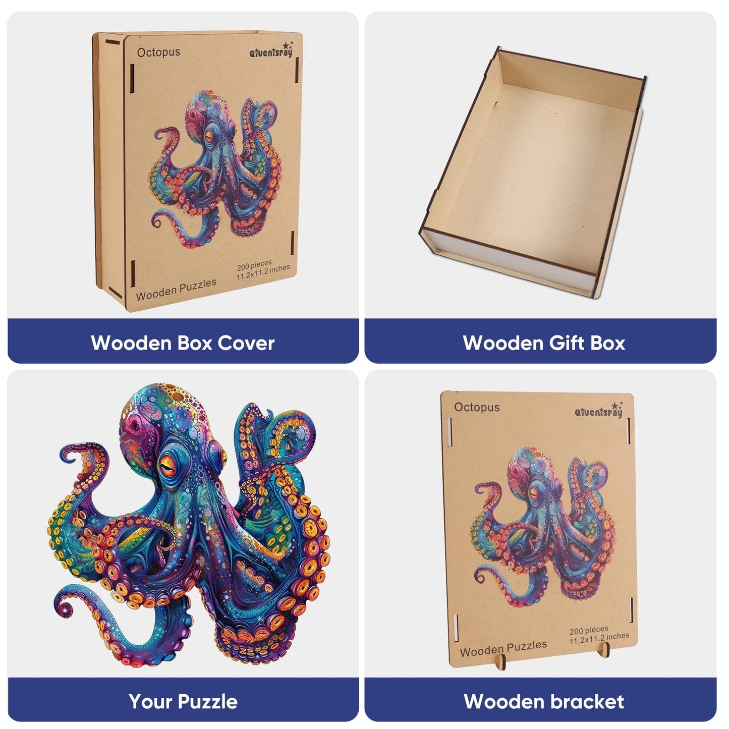 Qiuenisray Wooden Puzzles for Adults 1000 Pieces, Octopus Ocean Jigsaw Puzzles, FSC Certified Unique Shape Adult Puzzles Pieces, Wall Decor for Family Game 23.4x23.5 in