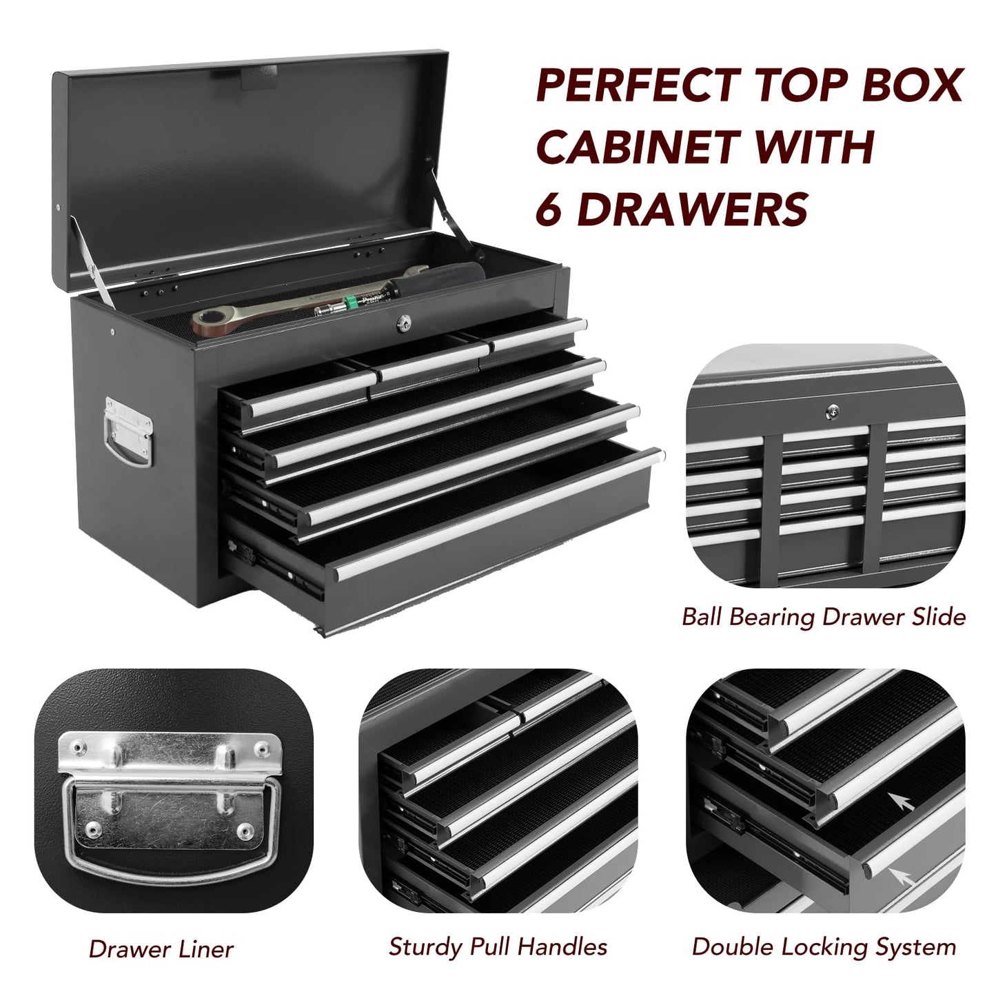 WAYTRIM 8-Drawer Rolling Tool Chest, Tool Storage Cabinet, Detachable Organizer Combo, Side Hooks & Drawer Liners, w/Wheels Lock & Key, Tool Storage Organizer Box for Garage, Repair Shop (Black)