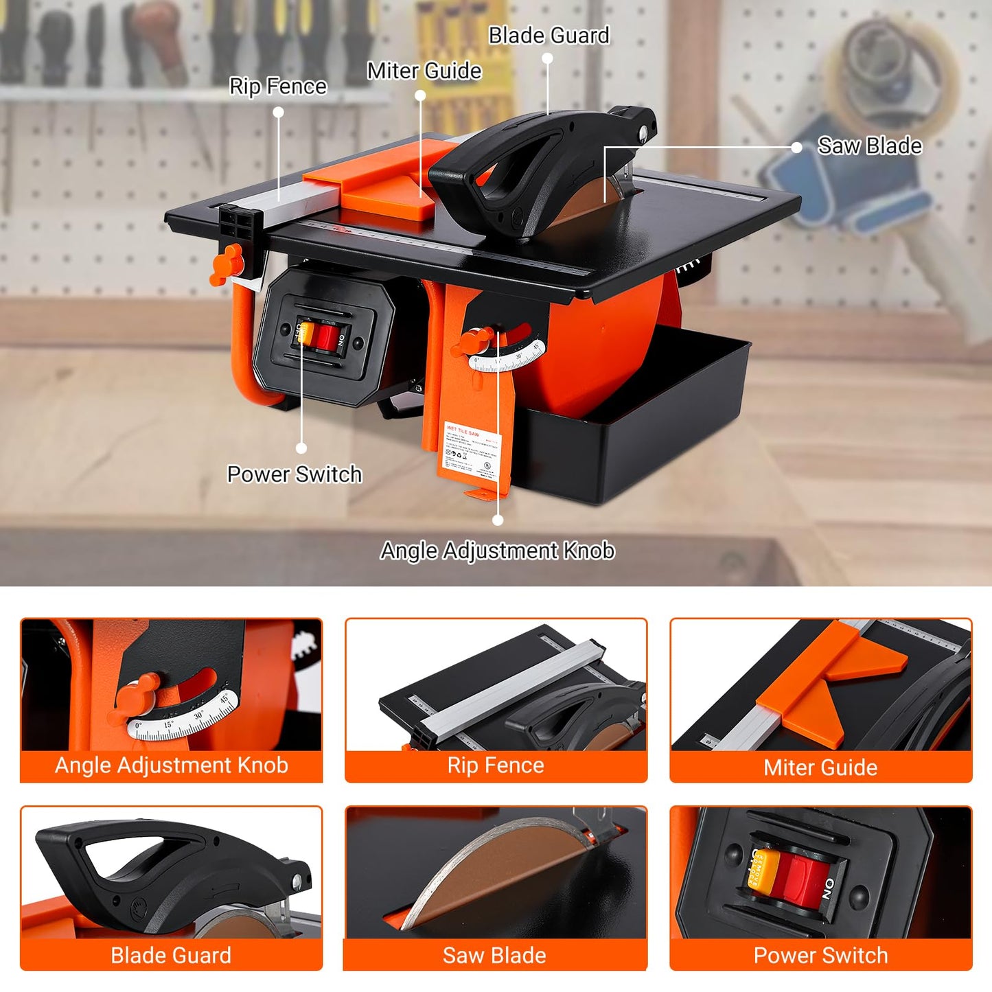 Towallmark 7 inch Wet Tile Saw, 3450 RPM, Bevel cuts tile from 0 to 45 Degrees, Tile Cutter Wet Saw with Water Reservoir for Cutting Tiles and Stones, for DIY Enthusiasts
