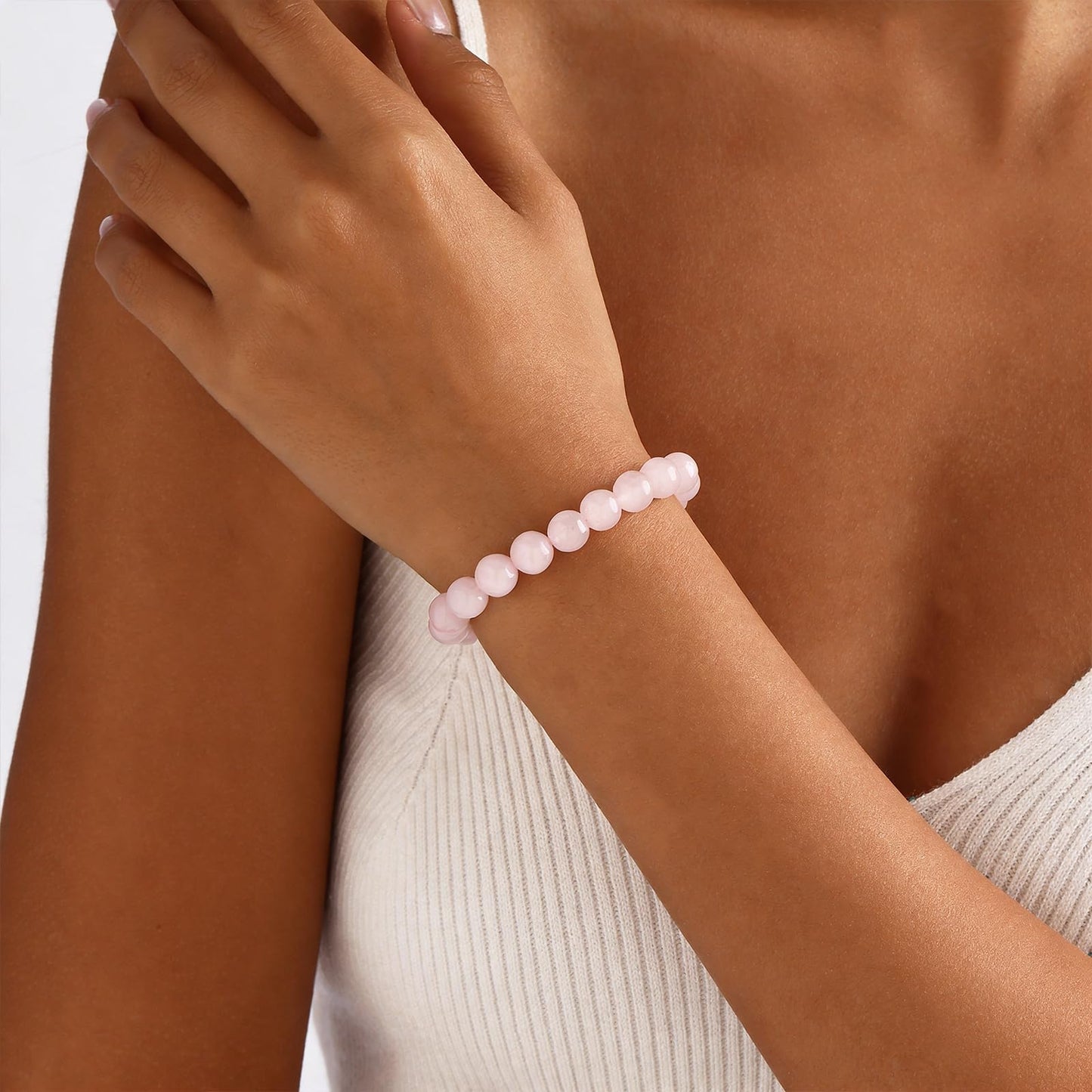 Kenailw Rose Quartz Crystal Beaded Bracelet for Women Gemstone Bracelet Natural Stone Anxiety Healing Protection Jewellery Gifts for Her Mum Daughter Gift