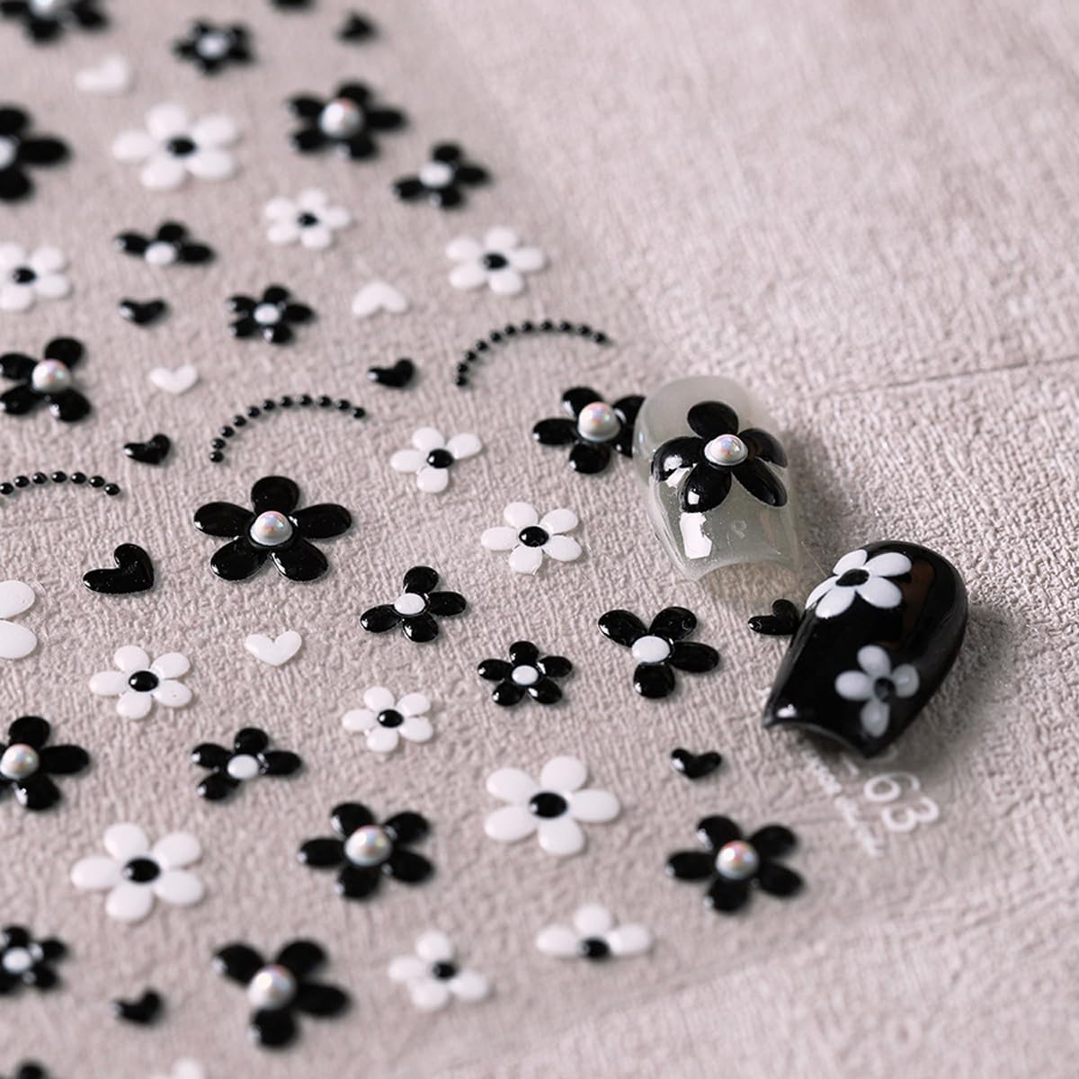 5D Flower Nail Stickers Black White Flower Nail Art Stickers Floral Nail Decals Cute Stickers for Nails Designs Adhesive Nail Art Supplies for Women Girls DIY Manicure 1 Sheets