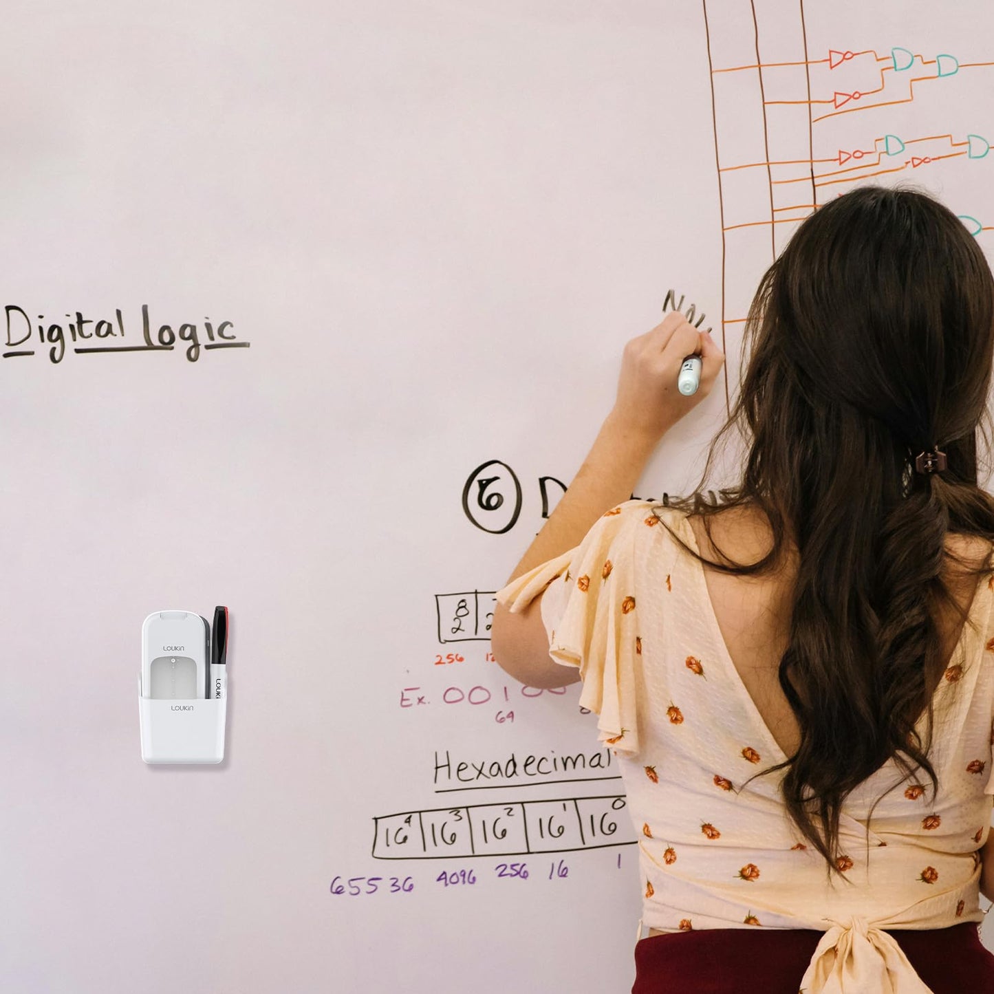 loukin Inventive All-in-One Dry Erase Eraser, Novel Replaceable Whiteboard Eraser with Built-in Cleaner, Unique Glass Board Erasers, Includes 2 Refill Pads, 1 Magnetic Holder, 2 Markers