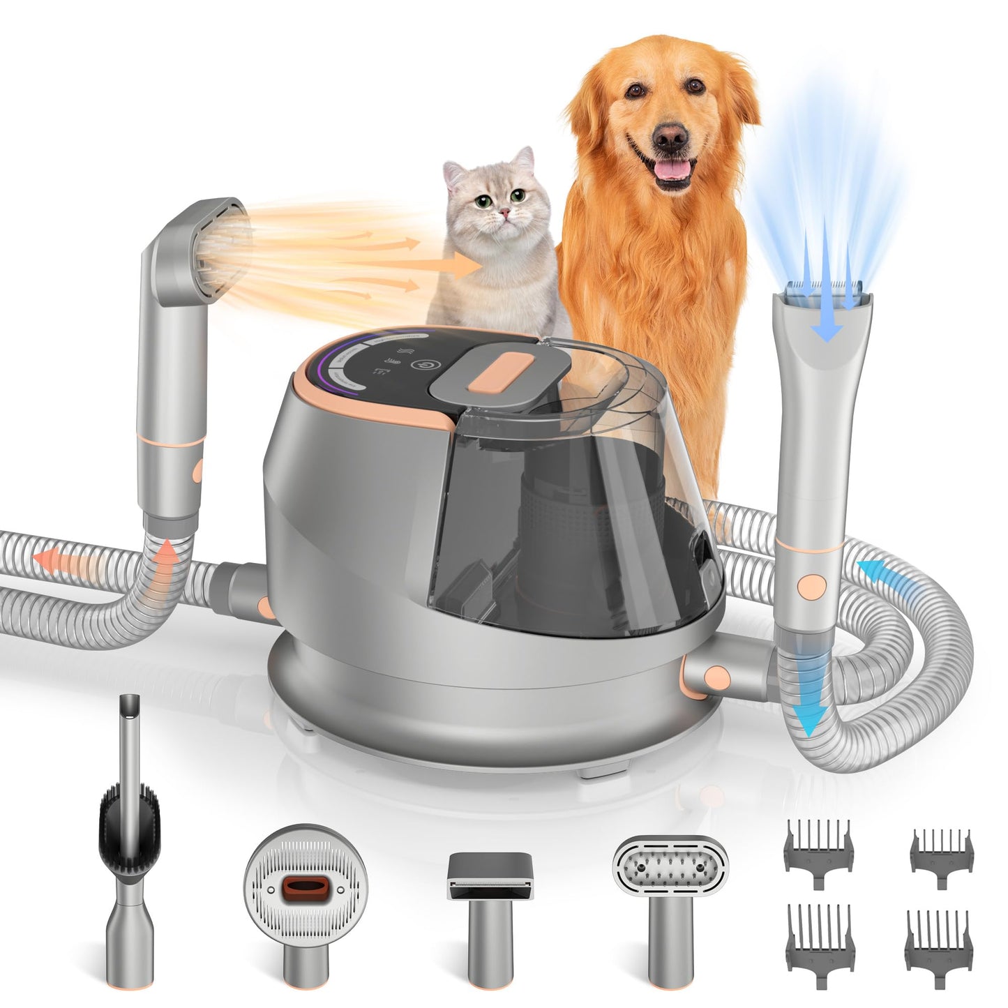 ENCHE 9-in-1 Pet Grooming Vacuum Kit – Dog Hair & Cat Hair Grooming, 18Kpa Suction, 4.5L Dust Bin, 1000W Hot Air Dryer, LED Display, Adjustable Grooming Clippers & Shedding Tool