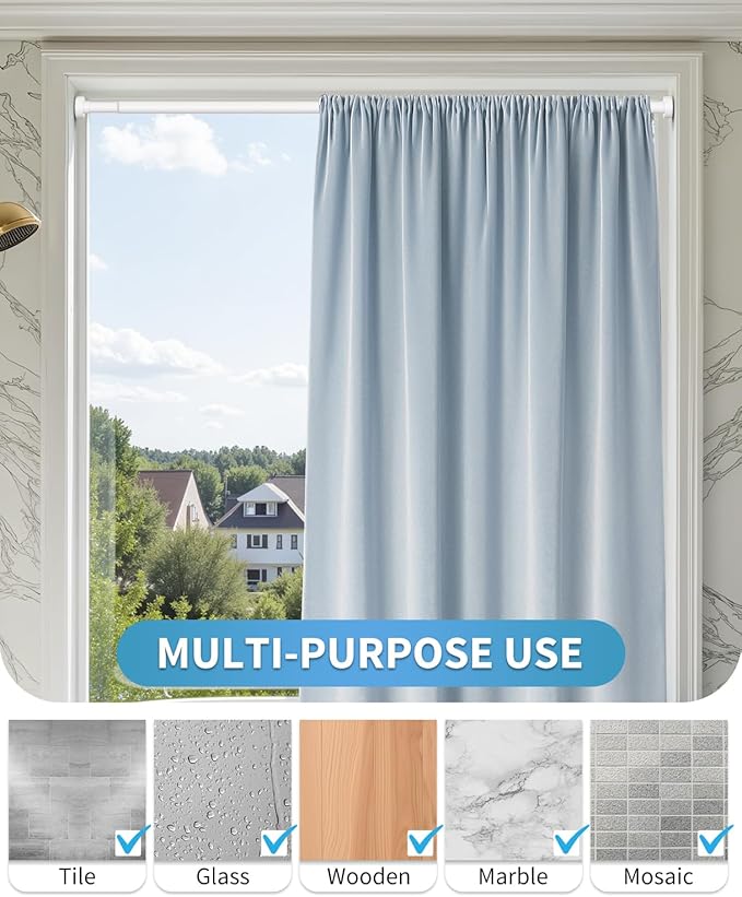 White Shower Curtain Rod 34-96 Inches(2.8-8ft) Adjustable Shower Rod No Drilling Non-slip Never Rust Shower Tension Rod for Bathroom Bedroom Windows Outdoor Garden