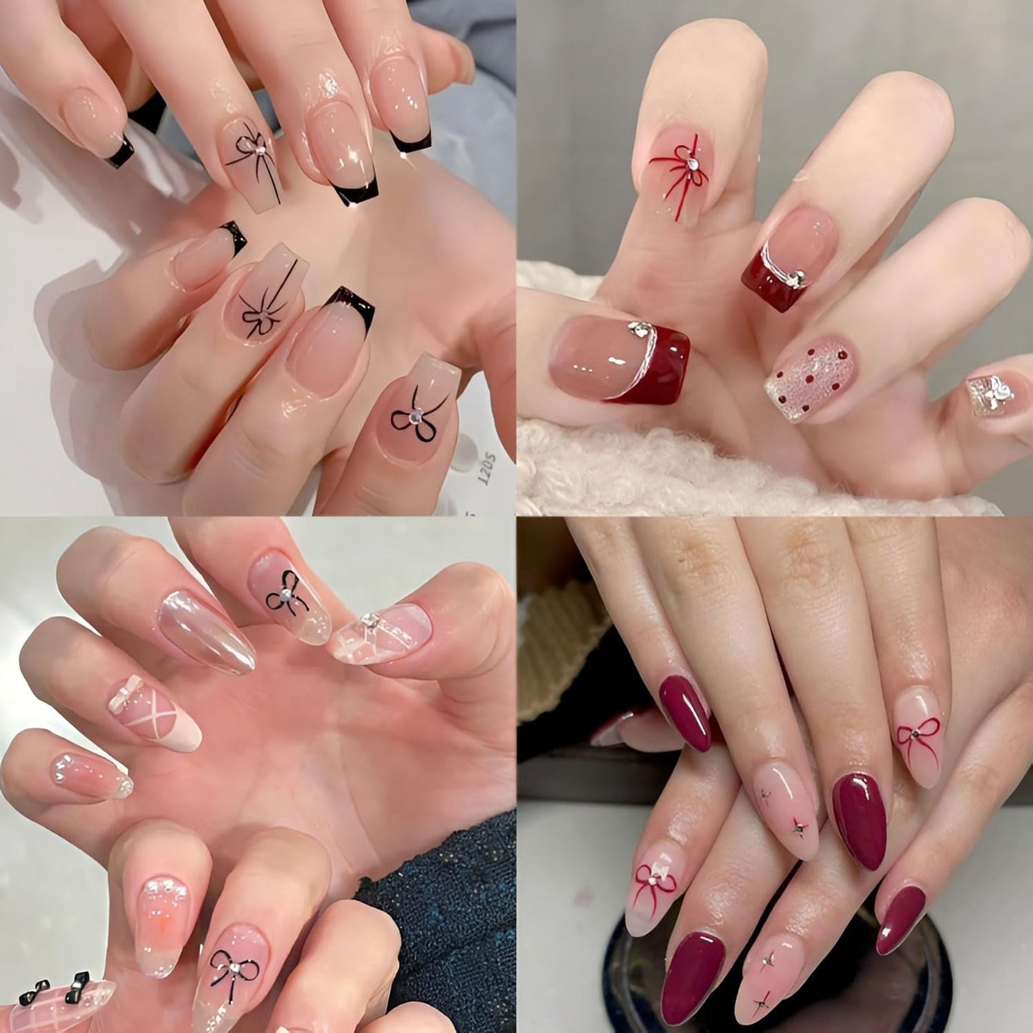 4 Sheets Nail Stickers Bow Nail Art Stickers 5D Rhinestones Relief Cute Red Block Bow Design Nail Supplies for Women Valentines Nails DIY Manicure Decorations