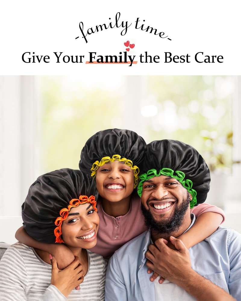 mikimini Extra Large Black Shower Caps Pack of 2 for Women and Men Thick Long Hair Braids, Reusable Waterproof Double Layers XL Bathing Hair Cap with Vibrant Yellow Edge (Black)
