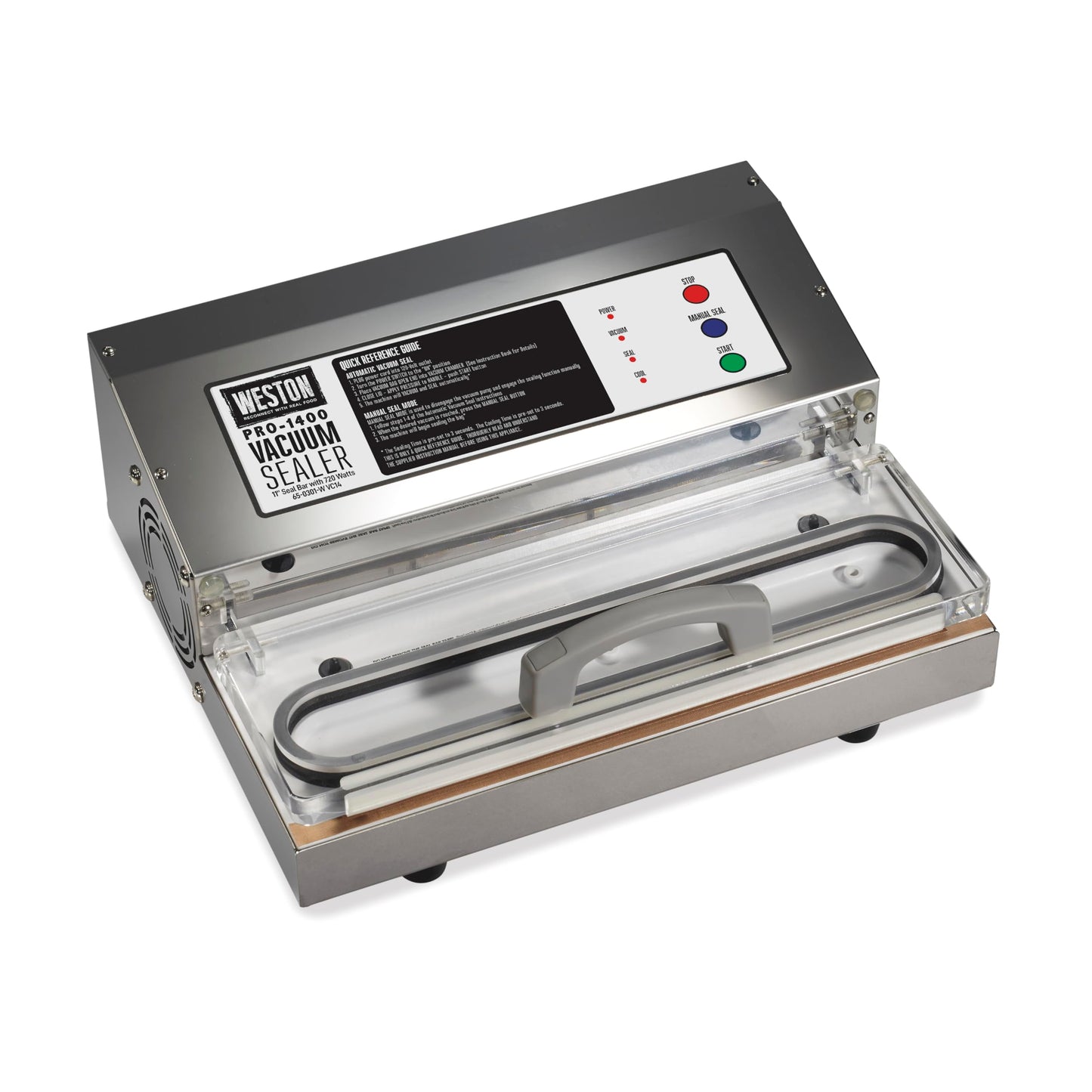 Weston Brands Vacuum Sealer Machine for Food Preservation & Sous Vide, Extra-Wide 5mm Bar for Sealing Bags up to 11" Wide, 720 Watts, Commercial Grade Pro 1400, Stainless Steel (65-0301-W)