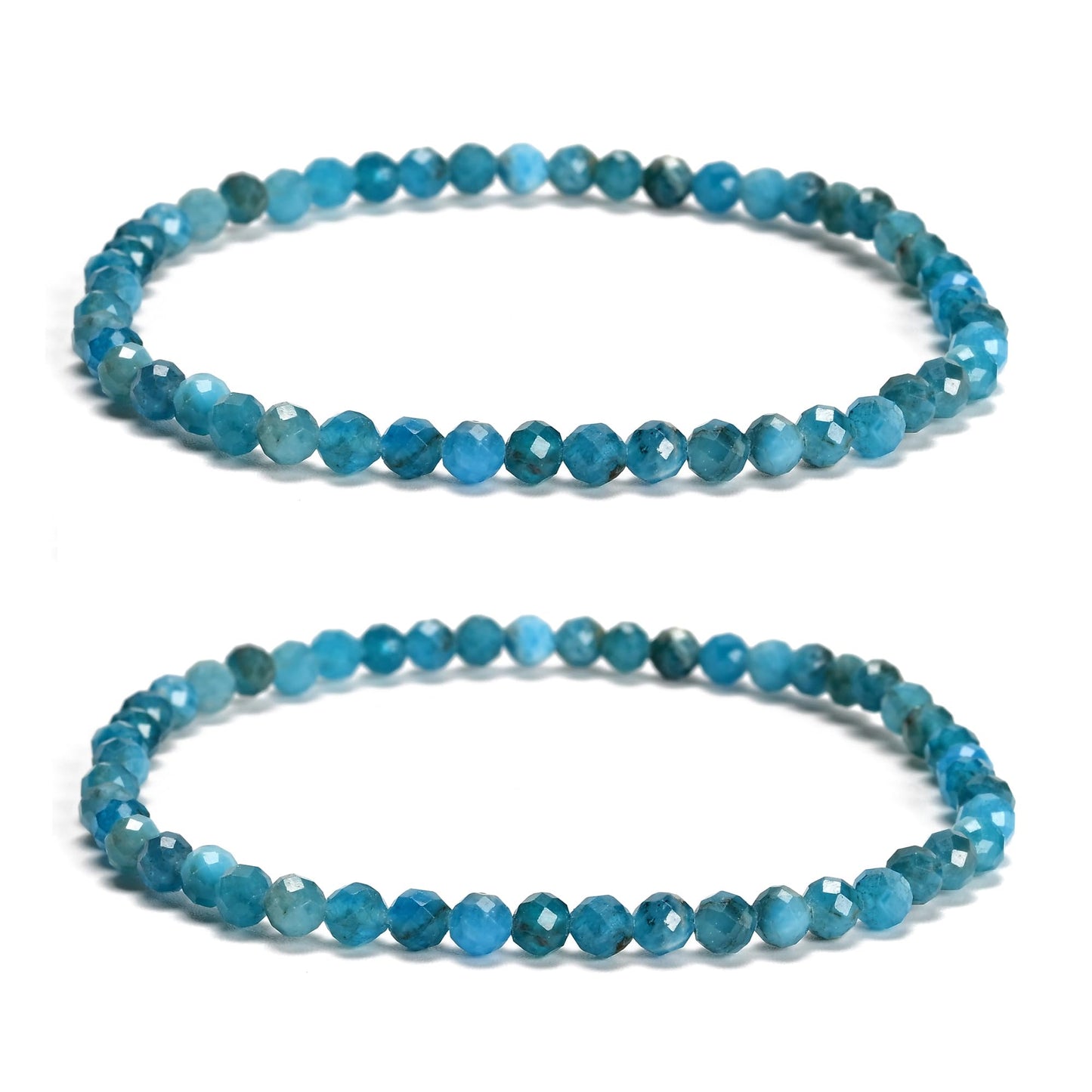 Land Long 2 Pcs/Set 2mm Trendy Natural Blue Apatite Stone Bracelet, Faceted Round Stretch Crystal Beaded Bracelets for Women Men