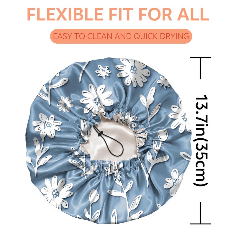 BHAHB Shower Cap Reusable Double Layer Adjustable Elastic Waterproof EVA Hair Bath Caps for Women Girls Cute Aesthetic-White Flower