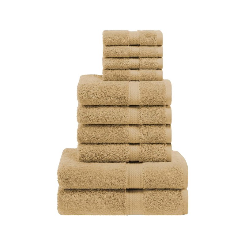 Superior Egyptian Cotton Pile 10 Piece Towel Set, Includes 2 Bath, 4 Hand, 4 Face Towels/ Washcloths, Ultra Soft Luxury Towels, Thick Plush Essentials, Guest Bath, Spa, Hotel Bathroom, Toast