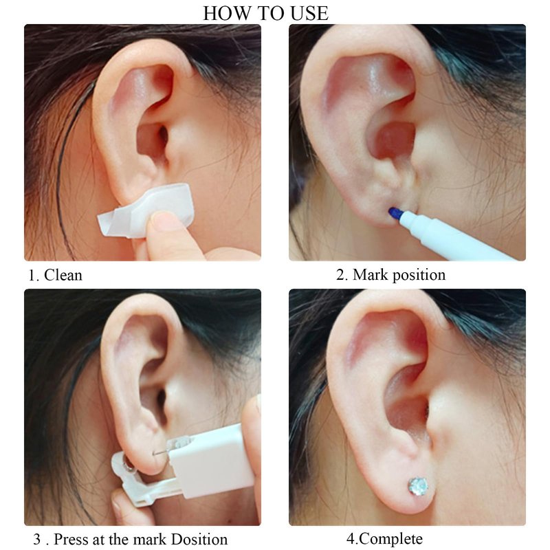 Orglace Ear Piercing Kit With Self Piercing Gun, Earrings Stud and Clear Piercing Disc - 8 Pieces (523#-5mm White)