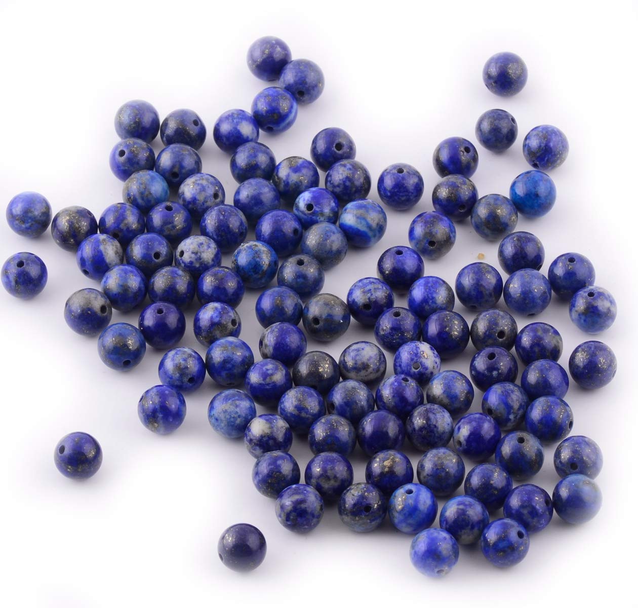 Natural Stone Beads 100pcs 8mm Lapis Lazuli Round Genuine Real Stone Beading Loose Gemstone Hole Size 1mm DIY Charm Smooth Beads for Bracelet Necklace Earrings Jewelry Making (Lapis Lazuli Blue, 8mm)