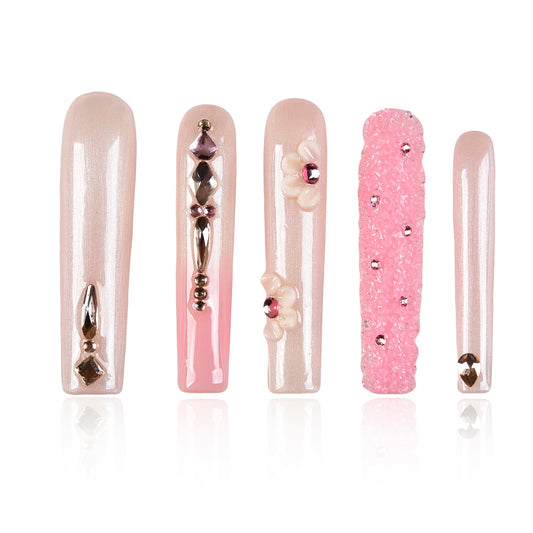 Tmani 10pc/set Extra Long Handmade Press On Nail Hot Girl's Long Ballet Nails Square Nail Full of Diamond Glitter Decoration Fake Nails Suitable For Girls Festival Parties and Birthday Gift (200,S)