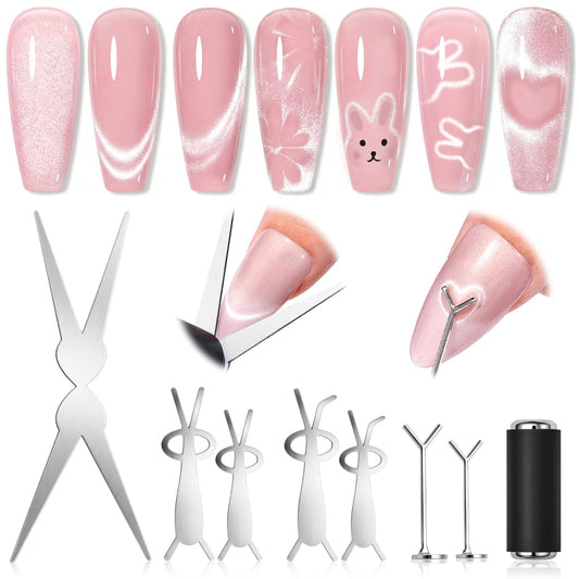 SAVILAND Cat Eye Magnet For Nails: 7 PCS Nail Magnet Guides for CatEye Magnet Gel Nail Polish Scissor-Shaped French Cat-Eye Effect Heart Magnet for Cat Eye Gel Polish Beginners Home Gift