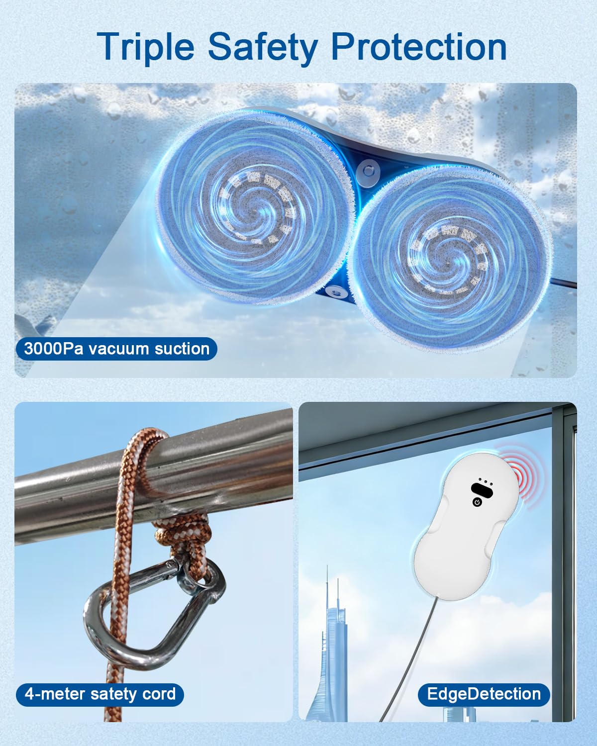 EAEGE Window Cleaning Robot, Automatic Window Cleaner Robot with Dual Spray, Edge Detection, Intelligent Path Planning, 3000pa Strong Suction, Anti-Drop Protection for Glass