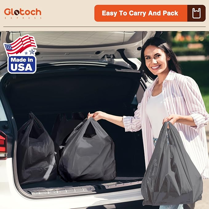 Glotoch 500 Count - Plastic T-shirt Bags Gray, 11.5" x 6.5" x 21" Grocery Bags with Handles for Restaurant, Retail, Grocery Store, Takeout, Convenience Stores, Shopping Bag