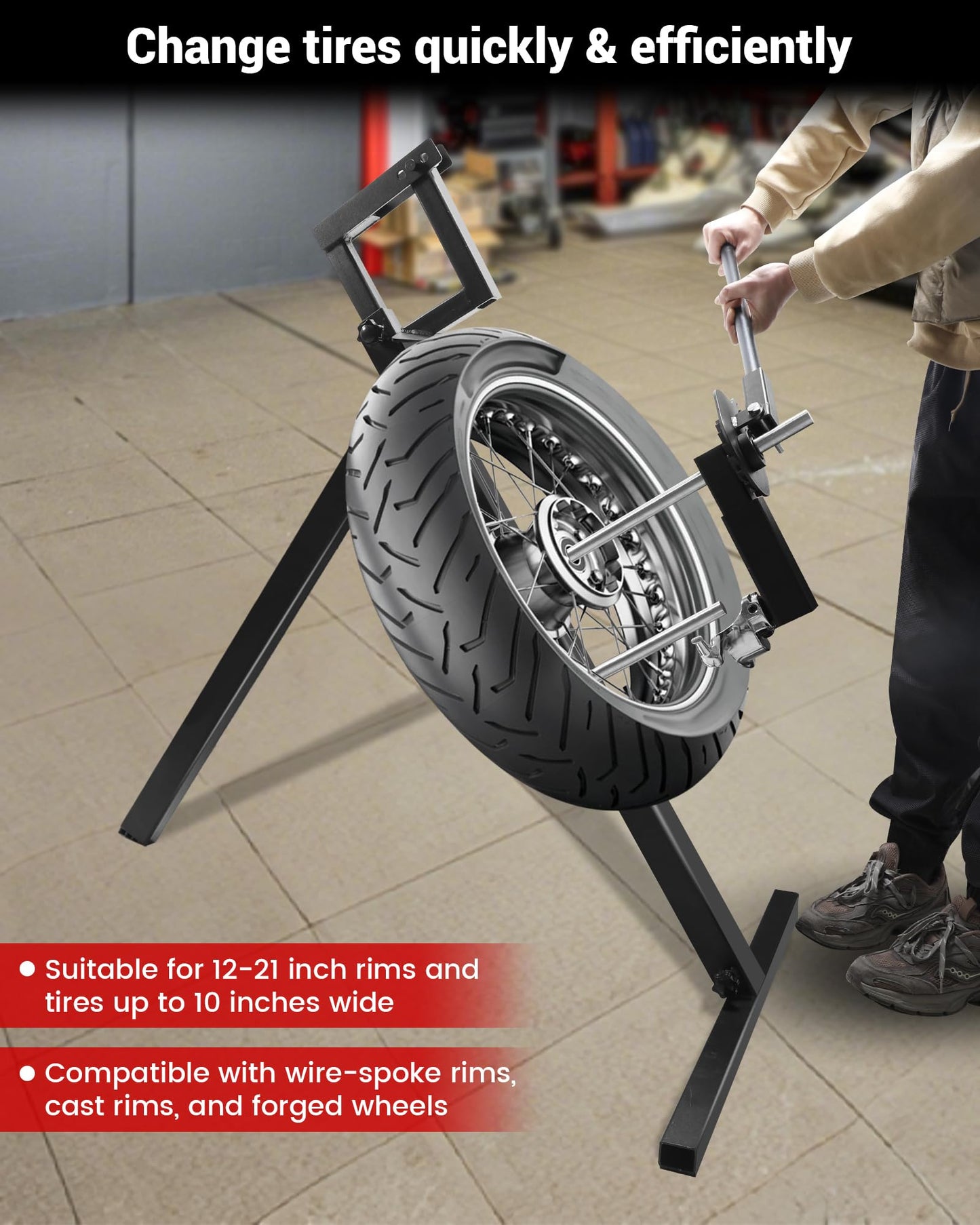 Krysolad Street Bike Motorcycle Tire Changer Kit, Portable Tire Changer with Duck Head, 12''-21'' Tire Change, Fit for Street, Cruiser, Touring, Adventure Bikes