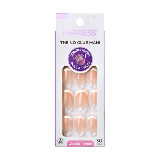 Kiss Impress No Glue Mani Press On Nails, French, 'Model', White, Short Size, Squoval Shape, Includes 30 Nails, Prep Pad, Instructions Sheet, 1 Manicure Stick, 1 Mini File