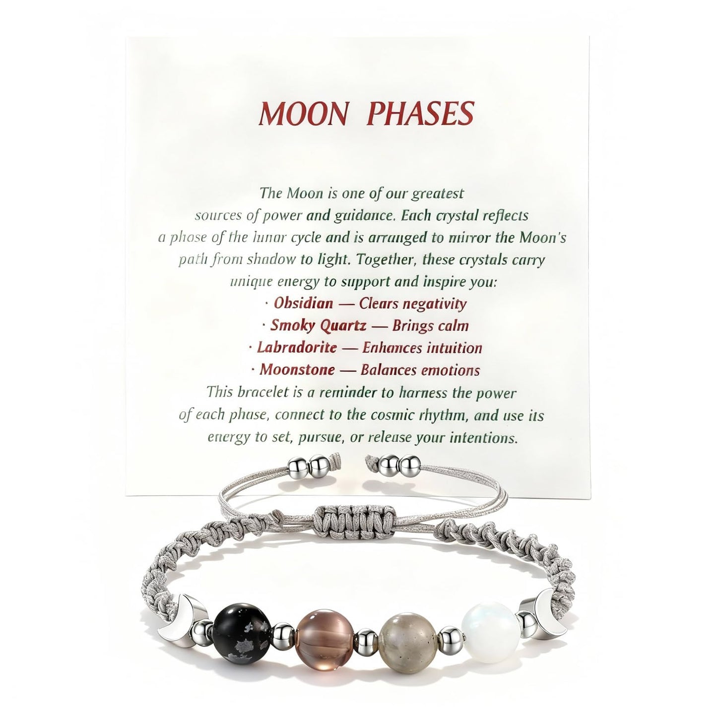 TACBSP Moon Phase Bracelet for Women Meditation Relaxation Crystal Bracelet Natural Moonstone Beaded Bracelets Crystal Healing Bracelet Friendship Jewelry Gift (A.)