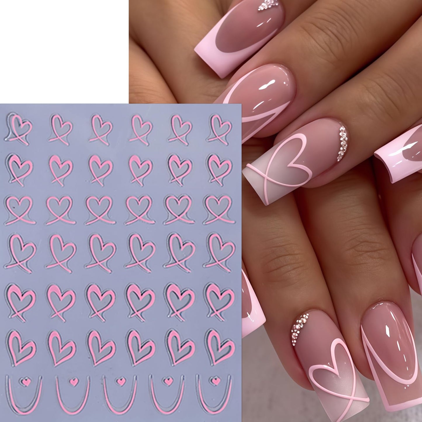 9 Sheets Valentines Day Nail Art Sticker Set 3D Self Adhesive Hearts Nail Decals Hollow Peach Heart Shaped Nail Design French Love Hearts Nail Supplies Valentine Sticker Charms Manicure Decoration