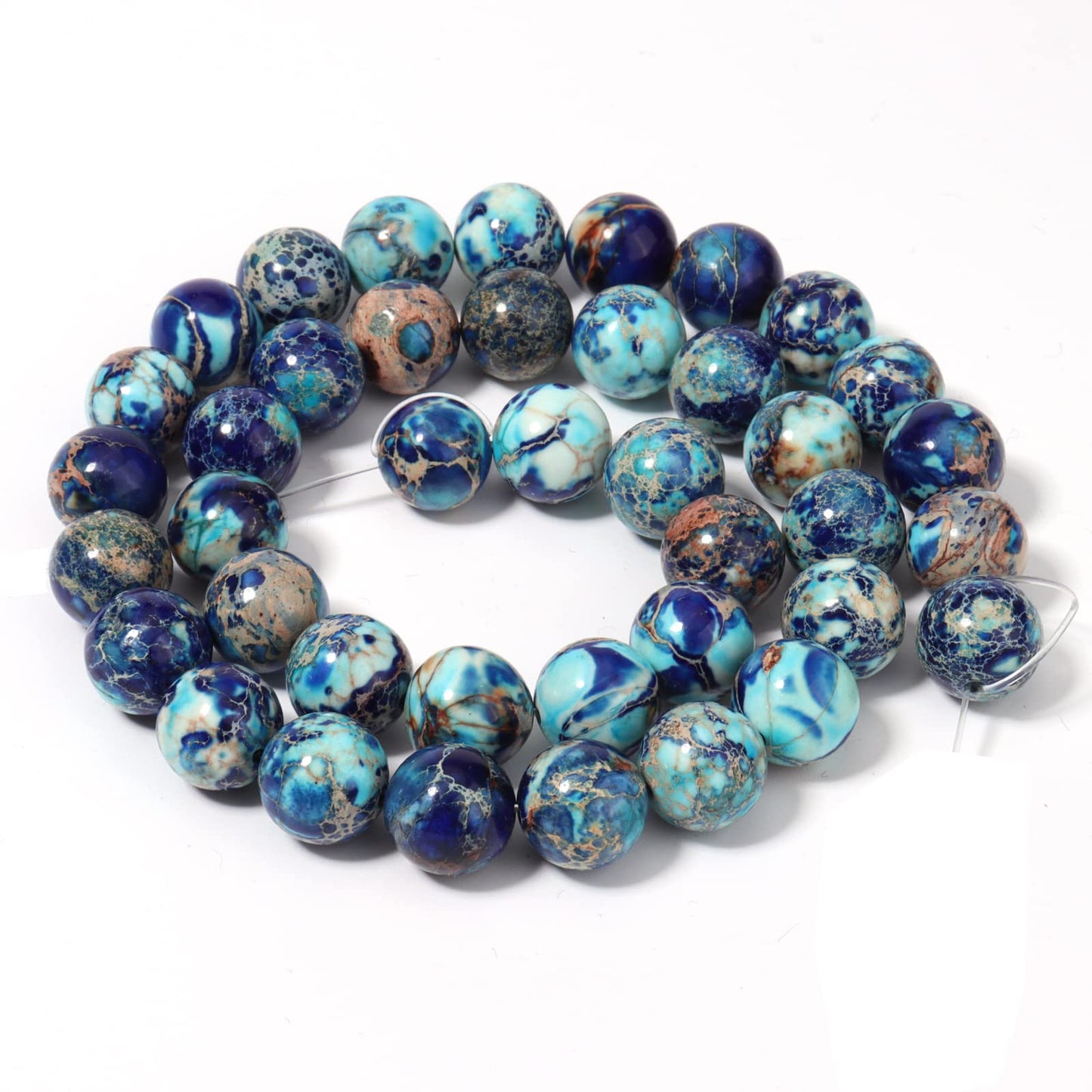 60pcs 6mm Natural Mixed Blue Imperial Jasper Gemstone Beads Energy Healing Crystal Round Loose Stone Beads for Jewelry Making, DIY Bracelets Necklaces