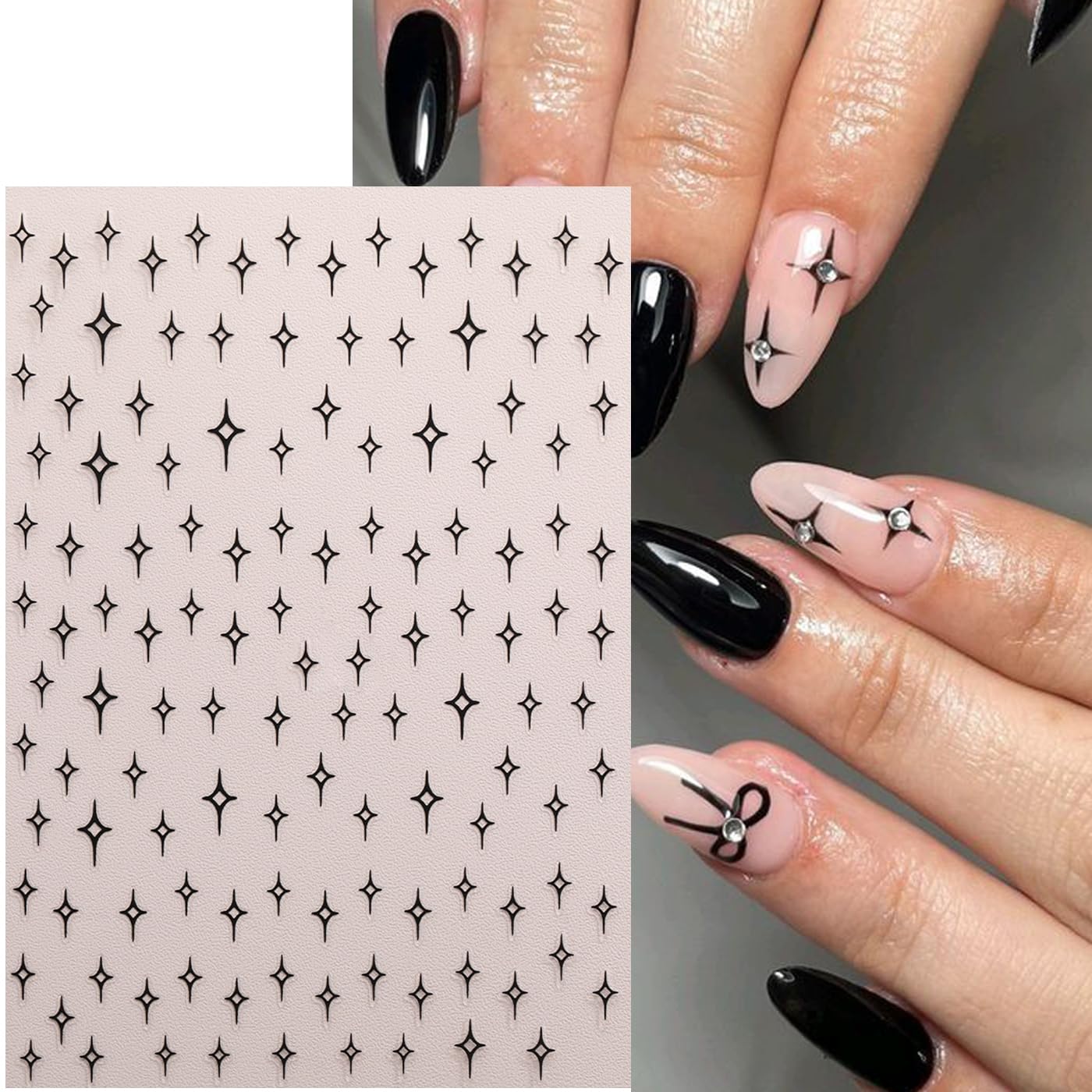 6Pcs Star Nail Sticker for Nail Art 3D Self-Adhesive Nail Decals French Cross Starlight Black White Gold Silver Design Pegatinas Uñas Slider Decal DIY Nail Tips Manicure Decor Supplies for Women