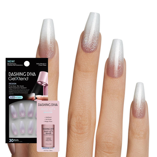 Dashing Diva GelXtend Design & Removal Kit - Nail Tips & Magic Off+ Remover - Acrylic Nails with LED Glue - Lasts Up to 14 Days - Press On Remover with Niacinamide and Castor Oil - Airy Fairy