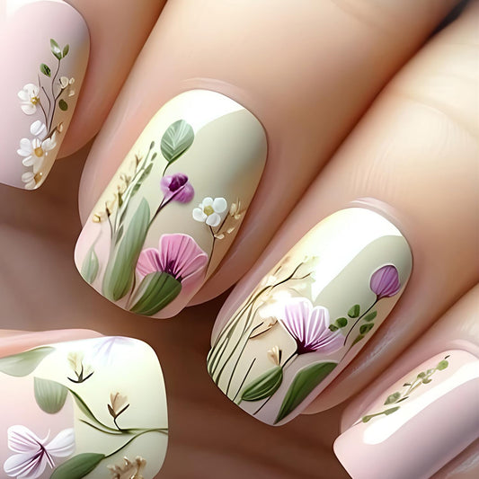 FIEONCIY Press on Nails Short Square Shaped Glossy Full Cover Square French False Nails with Designs Artificial Short Square Fake Nails with Charms Glue Stick ons Fingernails for Women Girls(FD018)
