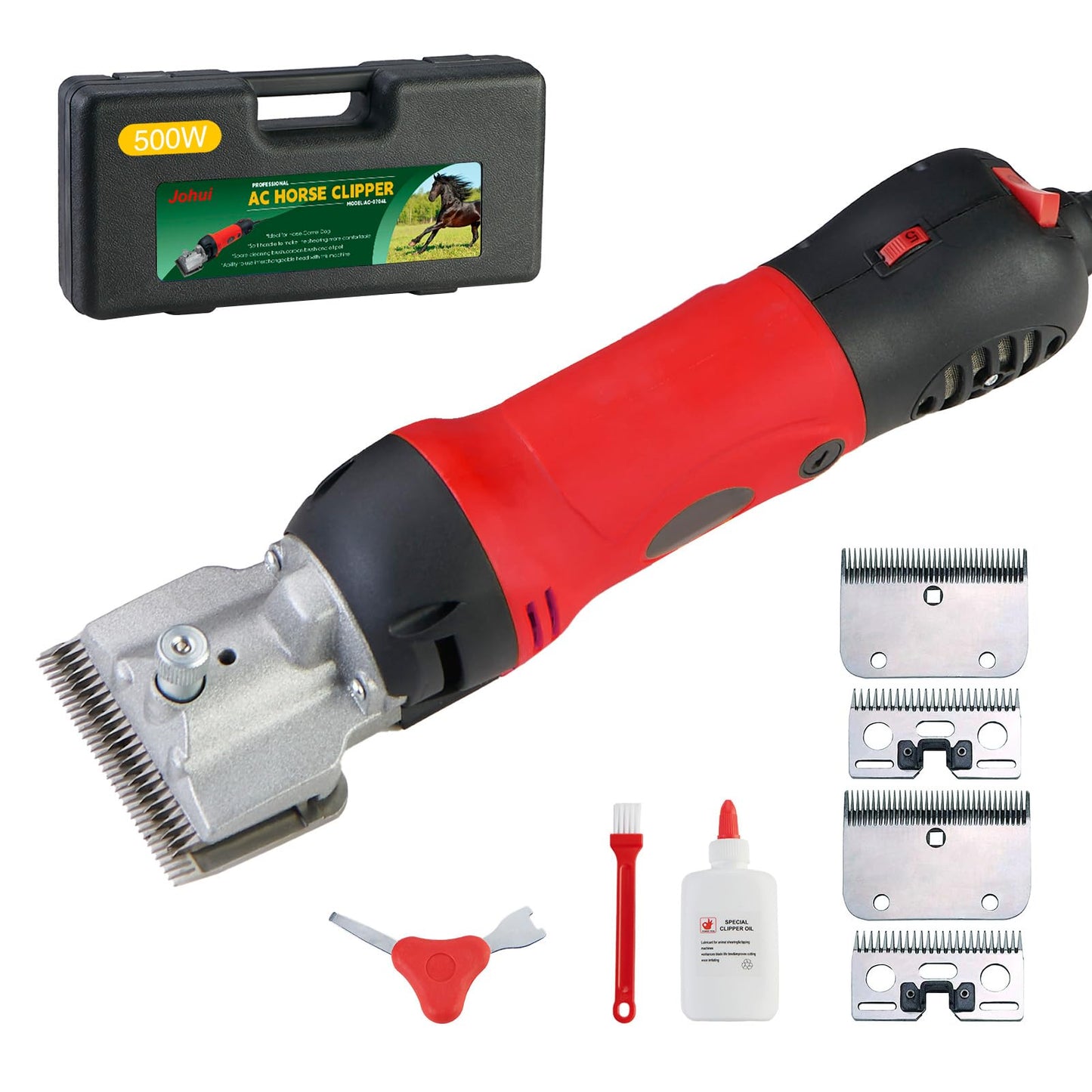 Johui Horse Clippers - 500W Heavy Duty Horse Body Clippers with 2 Sets Removable Blades & 6 Speeds for Horses, Cattle, Camels, Large Dogs