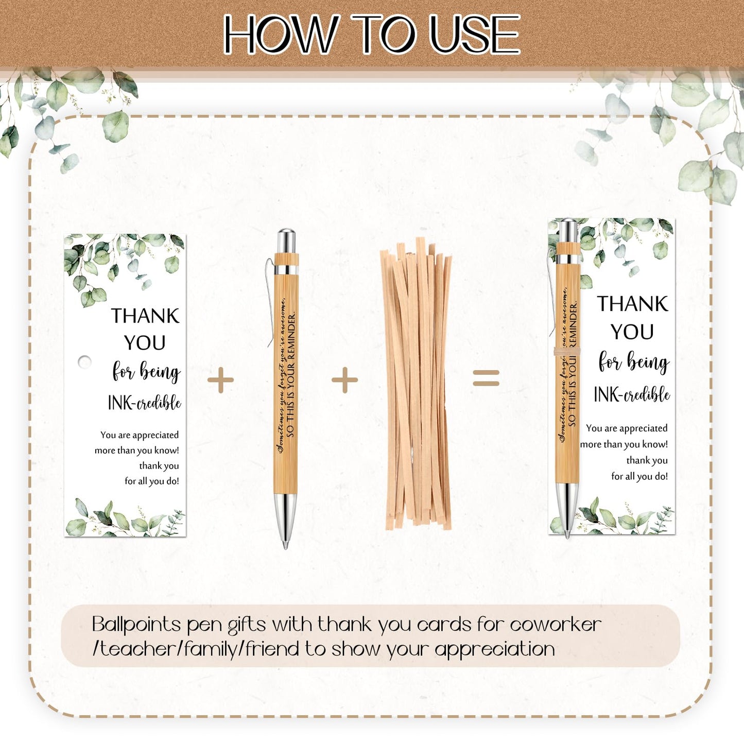 Yeaqee 36 Sets Employee Appreciation Gift Bulk Thank You Inspirational Bamboo Pen with Card Appreciation Gift for Nurse Teacher Admin Professional Volunteer Coworker Staff (Your Reminder)