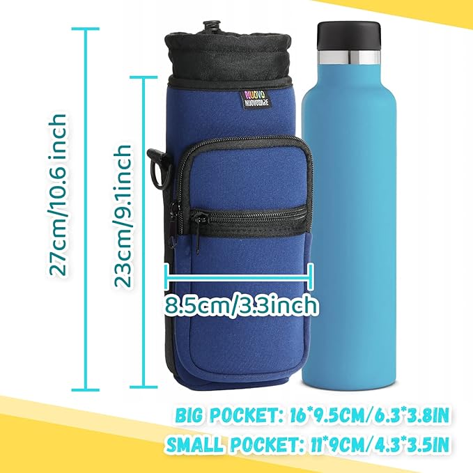 Nuovoware Water Bottle Carrier Bag,25oz/40oz/64oz Bottle Pouch Holder,Adjustable Shoulder Hand Strap 2 Pocket Sling Neoprene Sleeve Sports Accessories for Hiking Travelling Camping