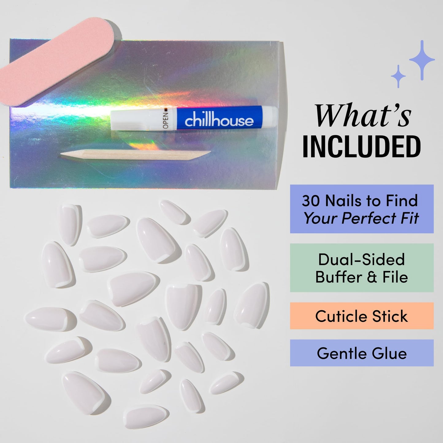Chillhouse - Chill Tips, Press on Nails Kit - Stone Cold Fox (Almond) - 30 Nail Shapes & Sizes - Up to 2 Weeks of Wear - Customizable Fit - Reusable - Latina Founded & Women Owned - Beauty & Self Care