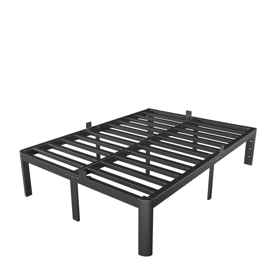 KZZLOL Black Bed Frame Queen Size 14 Inch, Metal Queen Bed Frame No Box Spring Needed, DIY Headboard Holes, Heavy Duty Steel Support 3500 LBS, Noiseless, Round Corner Leg, Storage Space, Easy Assembly