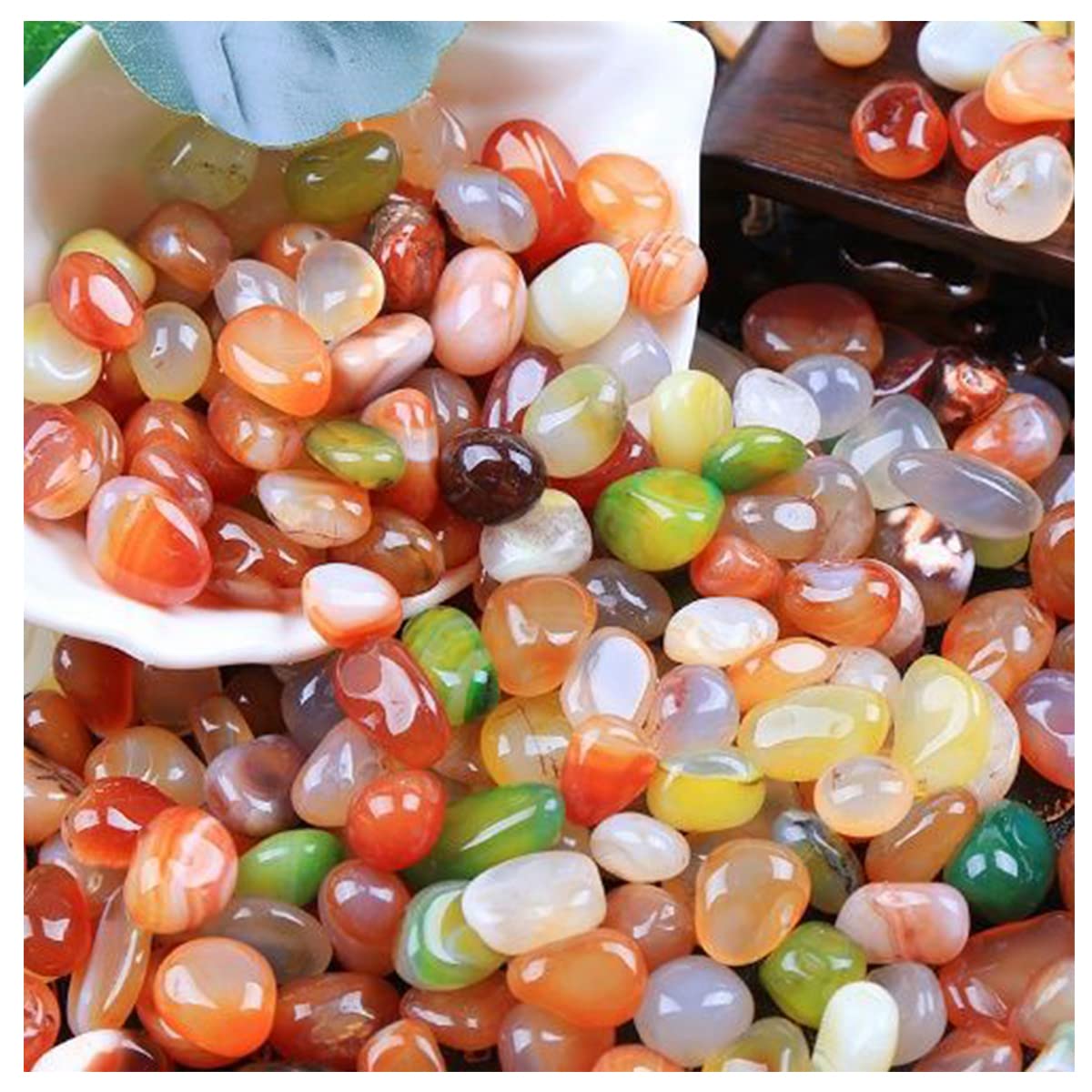 100 Pcs Mixed Agate Stone Tumbled Stones, Natural Bulk Assorted Tumbled Polished Stones Healing Crystal Set, Succulents Bedding, Vase Filler, Landscape Bottom Decoration - Stone Size About 10MM-15 MM