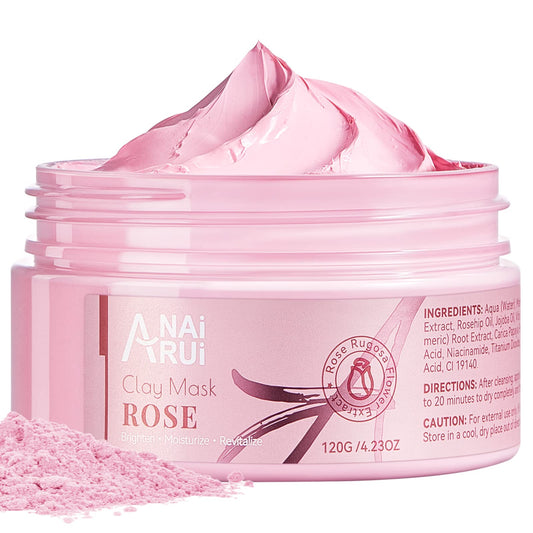 ANAI RUI Rose Facial Mask, Deep Cleansing, Clay Mask with Kaolin Pink Clay, Gifts for Women, Niacinamide, Collagen, Hyaluronic Acid for Moisturizing & Smooth Skin, Pores Minimizers, 4.23Oz