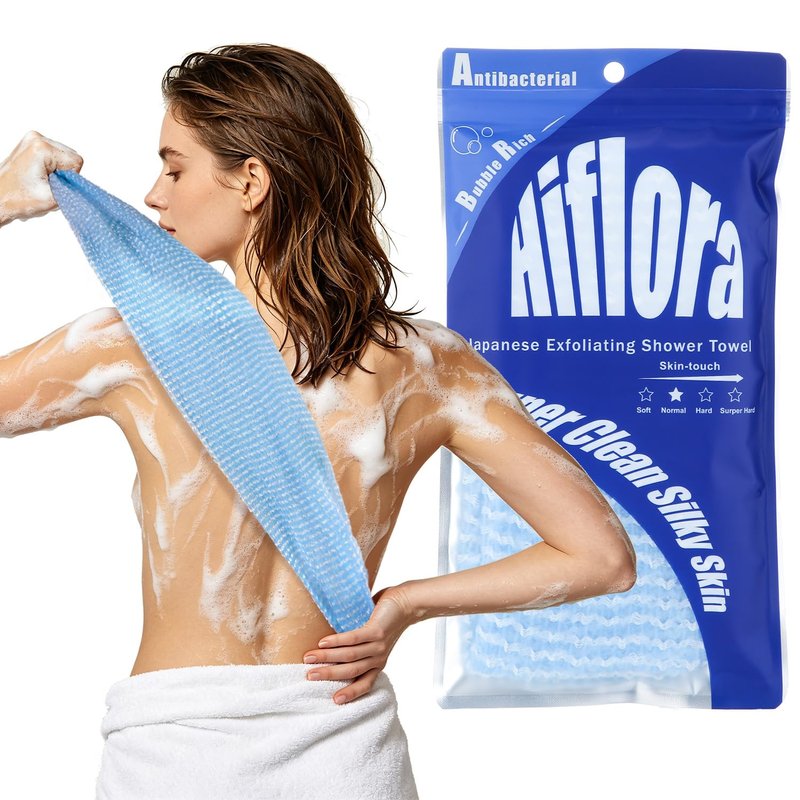 Back Scrubber for Shower and Dead Skin Removal, Exfoliating Body Scrubber for Smooth Skin Japan Washcloth for Shower & Bath, Versatile Body Scrub Towel, Ideal for Skincare, Blue Medium